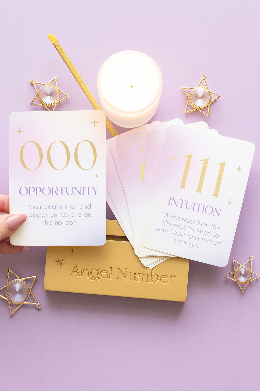 ORACOLI NUMERI ANGELICI - carte di affermazione con base in legno oro