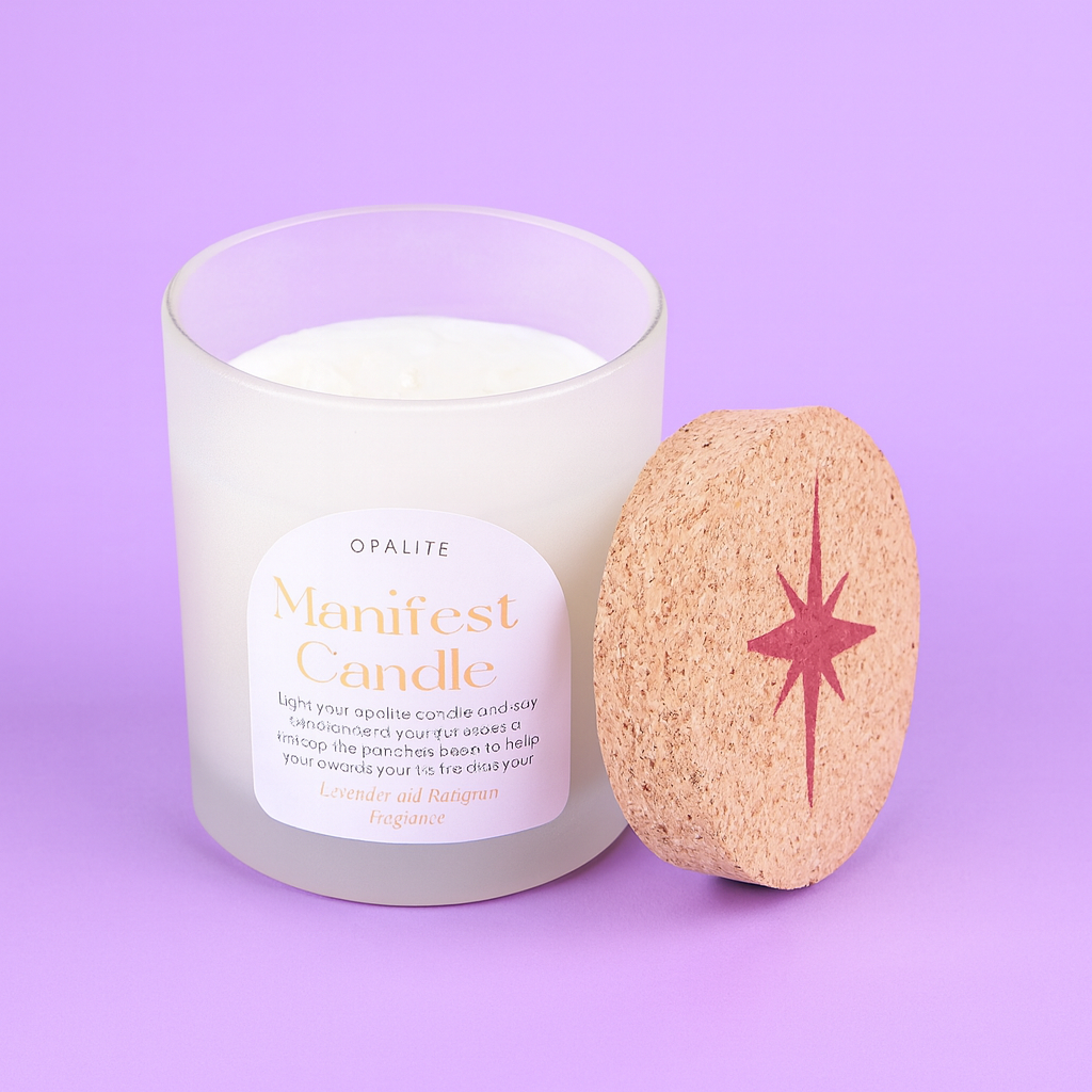 MANIFEST CANDLE - profumo di lavanda &amp; patchouli con cristalli di Opalite