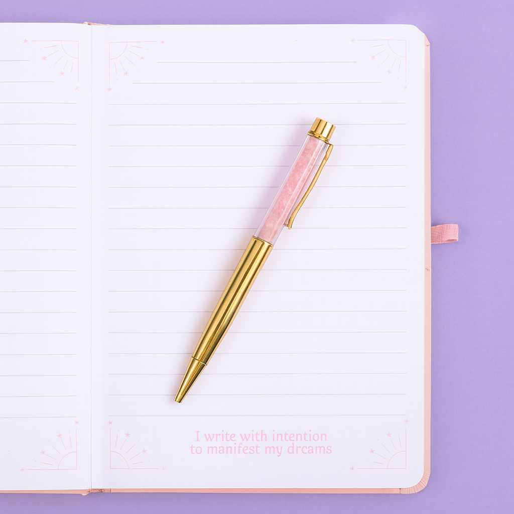 MANIFEST LIKE A GODDESS DIARY - quaderno con penna in quarzo rosa