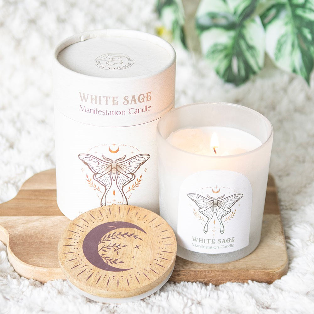 Candela Purificante &quot;Salvia Bianca e Cristallo di Quarzo&quot; – Aumenta e Purifica l&