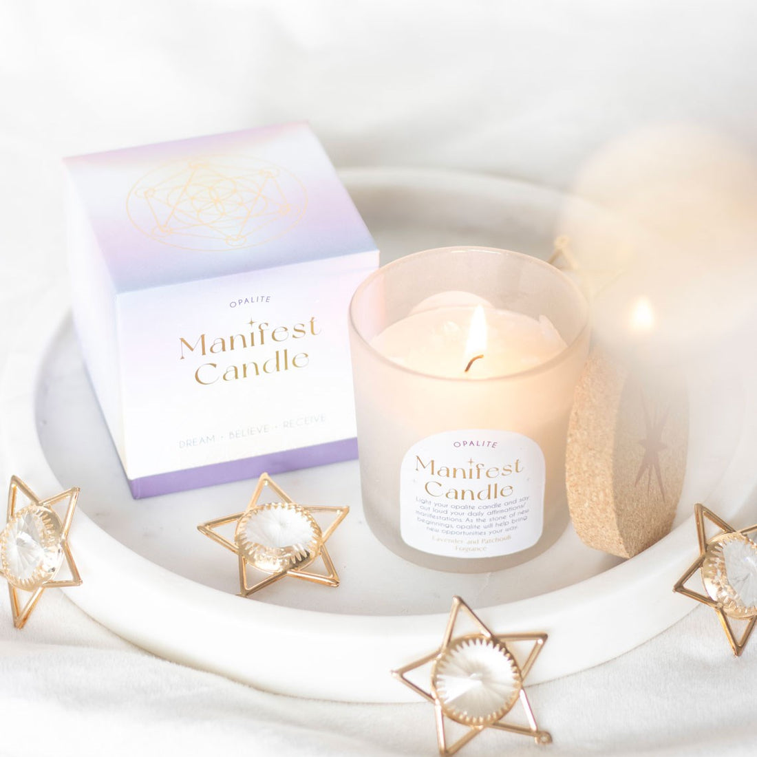 Candela Lavanda &amp; Patchouli con Cristalli di Opalite